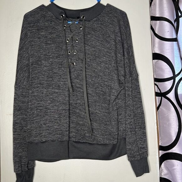CBR Womens Sweatshirt Black Heathered Long Sleeve Crew Neck Lace Up XL - Picture 3 of 8